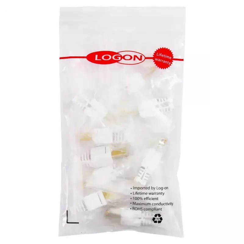 LOGON TWP8P8TP RJ-45 Cat5e kištukas, skaidrus/balta/geltona, pakuotė 10 vnt.