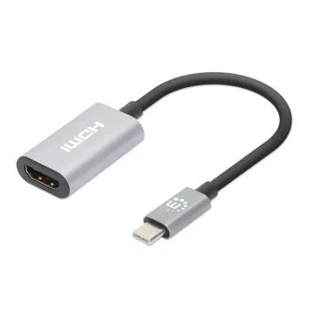 Manhattan USB-C į HDMI laidas, 4K@60Hz, 5 Gbps (USB 3.2 Gen1), 11 cm, vyriškas-į-vyrišką, juodas/sidabrinis, trejų metų garantija