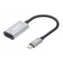 Manhattan USB-C į HDMI laidas, 4K@60Hz, 5 Gbps (USB 3.2 Gen1), 11 cm, vyriškas-į-vyrišką, juodas/sidabrinis, trejų metų garantija