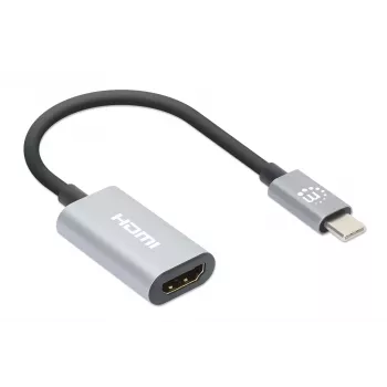 Manhattan USB-C į HDMI laidas, 4K@60Hz, 5 Gbps (USB 3.2 Gen1), 11 cm, vyriškas-į-vyrišką, juodas/sidabrinis, trejų metų garantija