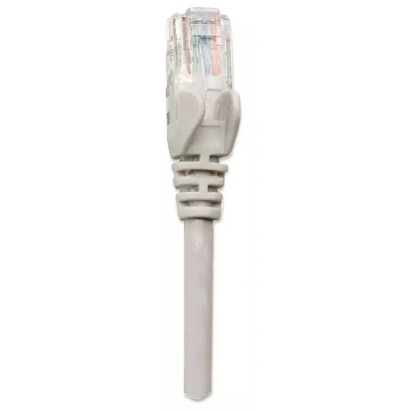 Intellinet tinklo kabelis Cat5e, 15 m, pilkas, CCA, U/UTP, PVC, RJ45, auksuoti kontaktai, apsauga nuo užsilenkimų, su gaubtu, visam laikui garantija