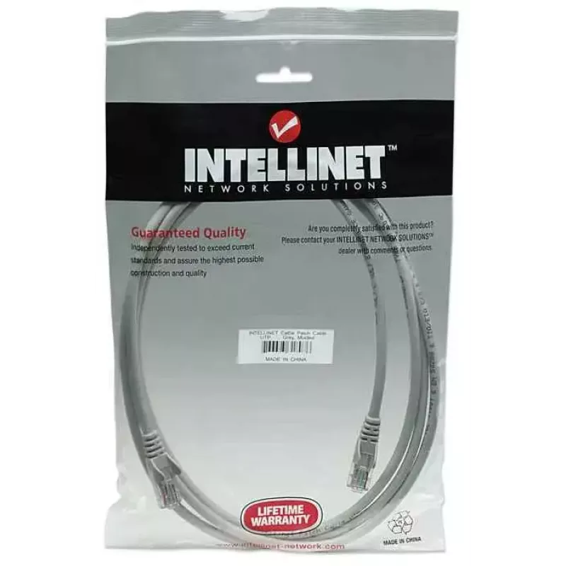 Intellinet tinklo kabelis Cat5e, 15 m, pilkas, CCA, U/UTP, PVC, RJ45, auksuoti kontaktai, apsauga nuo užsilenkimų, su gaubtu, visam laikui garantija