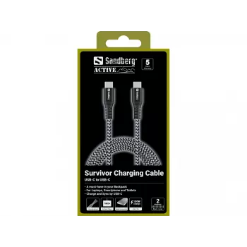 USB-C laidas Sandberg Survivor 2M 100W juodas baltas