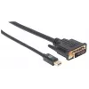 Manhattan Mini DisplayPort 1.2a į DVI-D 24+1 laidas, 1080p@60Hz, 1,8 m, Kištukas į Kištuką, Juodas, Viso gyvenimo garantija