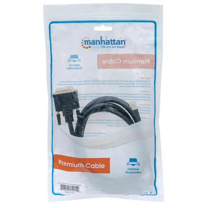 Manhattan Mini DisplayPort 1.2a į DVI-D 24+1 laidas, 1080p@60Hz, 1,8 m, Kištukas į Kištuką, Juodas, Viso gyvenimo garantija