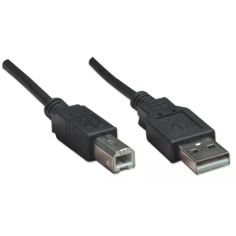 Manhattan USB-A į USB-B laidas, 0,5 m, vyriškas į vyrišką, 480 Mbps (USB 2.0), juodas, viso gyvenimo garantija