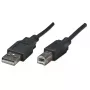 Manhattan USB-A į USB-B laidas, 0,5 m, vyriškas į vyrišką, 480 Mbps (USB 2.0), juodas, viso gyvenimo garantija