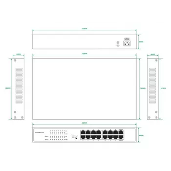 Nevaldomas tinklo jungiklis Lanview LVN-1U-16PORT-1G 16 prievadų 1 Gbps Ethernet, stelažinis 1U