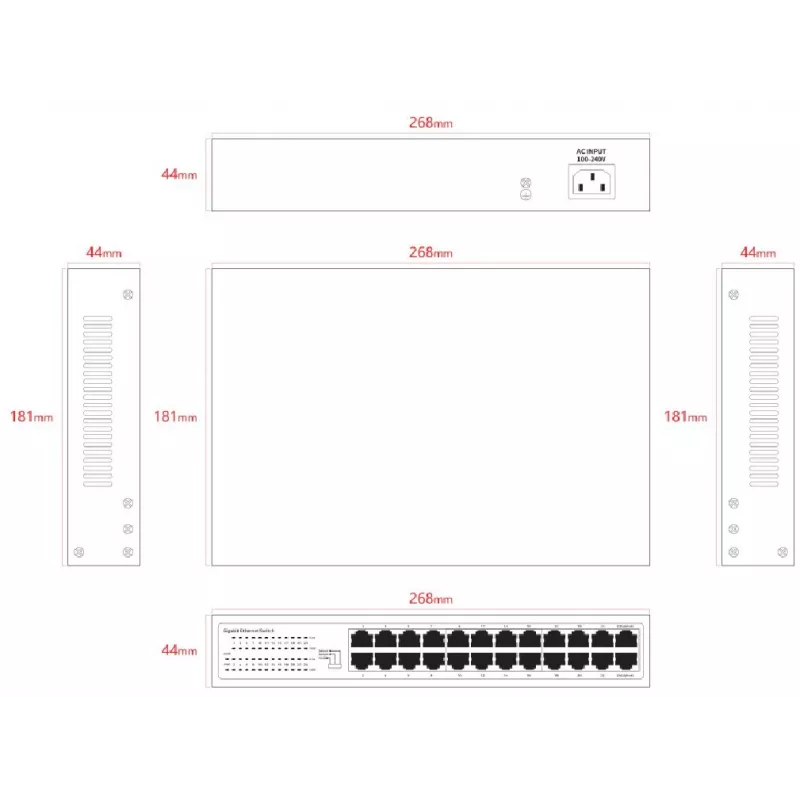Nevaldomas jungiklis Lanview LVN-1U-24PORT-1G — 24 prievadų pilnas Gigabit 1U stovo montavimui