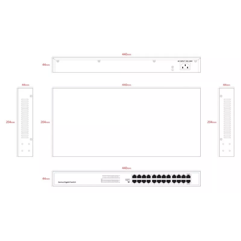 Nevaldomas jungiklis Lanview LVN-1UMOUNT-24PORT-1G 24 prievadų Gigabit Ethernet, 1U montavimui
