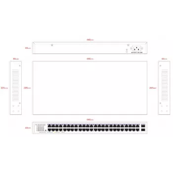Lanview nevaldomas jungiklis LVN-1UMOUNT-48PORT-2SFP-1G — 48x RJ45 1G prievadai, 2x SFP jungtys