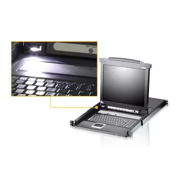ATEN CL5708M konsolinis KVM jungiklis su 43,2 cm (17 colių) LCD ekranu, 1280 x 1024 pikseliai, metalas/plastikas, juoda, 1U