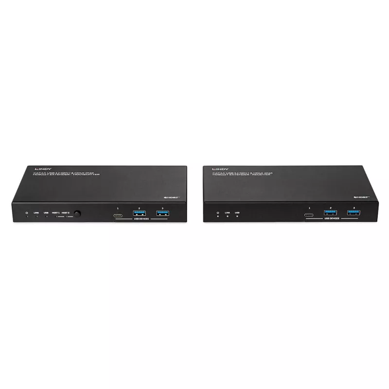 Tinklo siųstuvas-imtuvas Lindy 100m Cat.6A 2 Host USB 3.2 Gen 1 & HDMI 4K60
