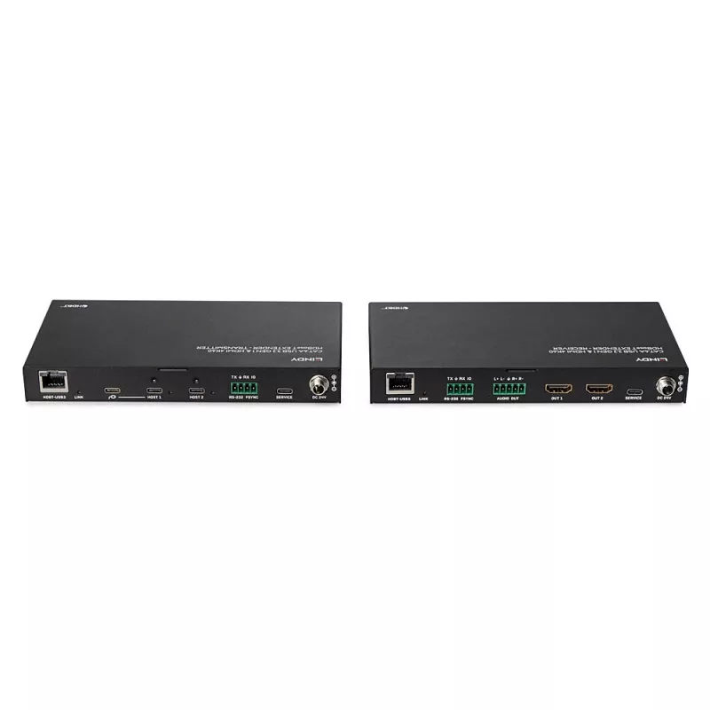 Tinklo siųstuvas-imtuvas Lindy 100m Cat.6A 2 Host USB 3.2 Gen 1 & HDMI 4K60