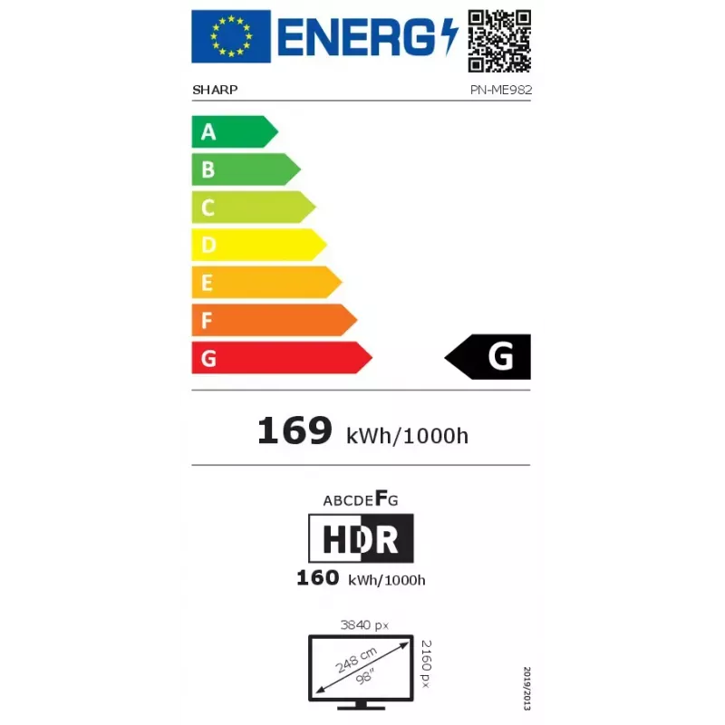 Sharp PN-ME982 Skaitmeninių ženklų plokščiasis ekranas 2.49 m (98 col.) LED 450 cd/m² 4K Ultra HD juodas Android