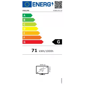 Philips 43BDL4511D/00 Skaitmeninis informacinis ekranas 109,2 cm (43 colių) 500 cd/m² 4K Ultra HD Juodas 24/7