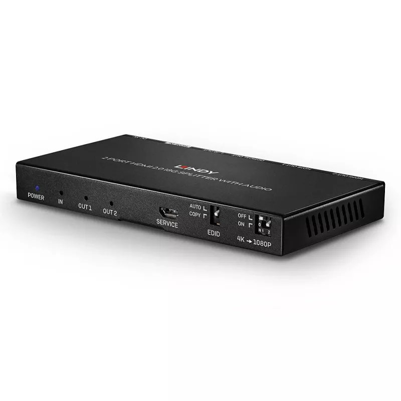 HDMI skirstytuvas Lindy 2 prievadų HDMI 18G su garso išvedimu ir raiškos mažinimu