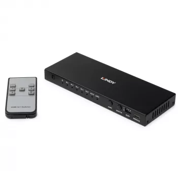 Lindy 4 prievadų HDMI 8K60 jungiklis su eARC, HDMI, USB A, USB C