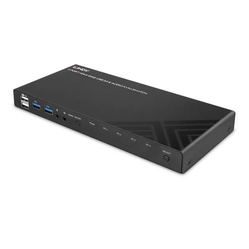 Lindy 4 prievadų HDMI 4K60, USB 3.0 ir garso KVM jungiklis