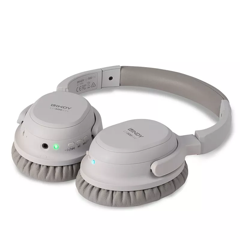 Lindy LH500XW ausinės su aktyviu triukšmo slopinimu, laidinės ir belaidės, Bluetooth, pilkos