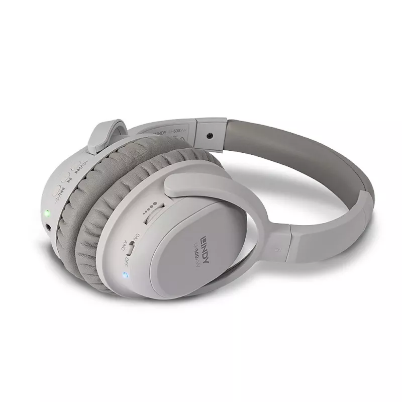 Lindy LH500XW ausinės su aktyviu triukšmo slopinimu, laidinės ir belaidės, Bluetooth, pilkos