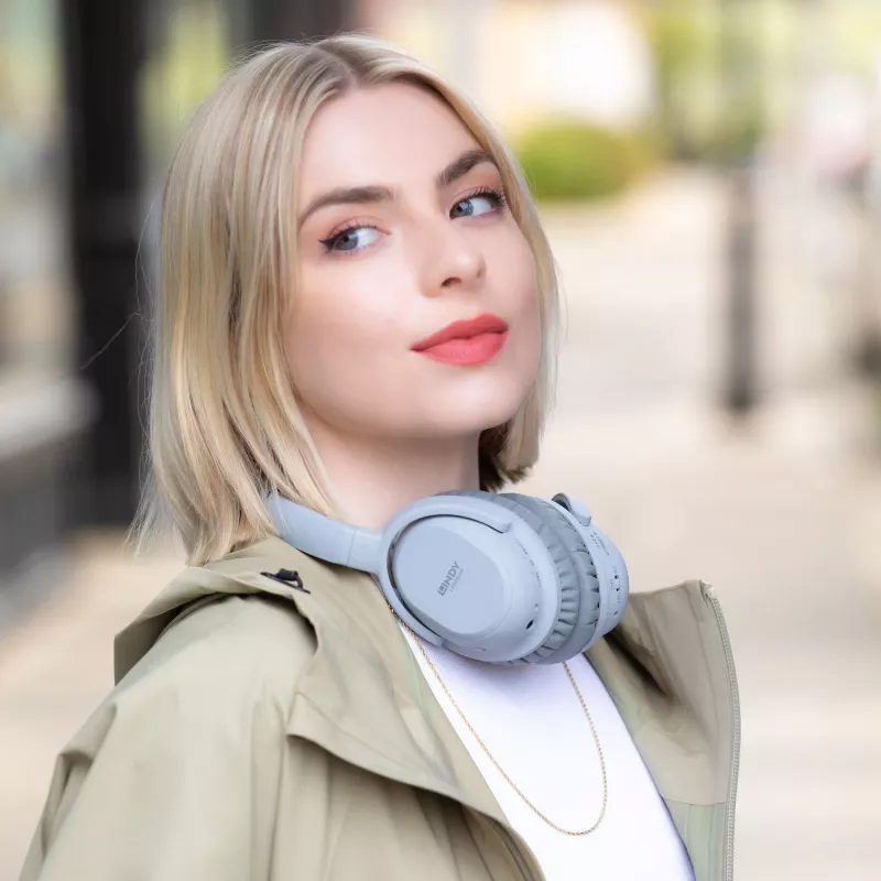 Lindy LH500XW ausinės su aktyviu triukšmo slopinimu, laidinės ir belaidės, Bluetooth, pilkos