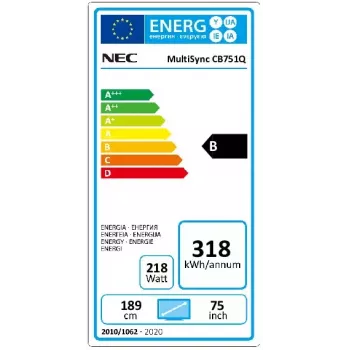 NEC CB751Q interaktyvus plokščiasis ekranas 190,5 cm (75 colių) LED 350 cd/m² 4K Ultra HD juodas liečiamasis ekranas 12/7