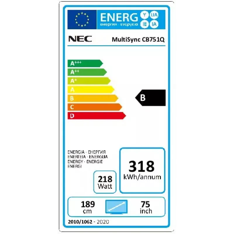NEC CB751Q interaktyvus plokščiasis ekranas 190,5 cm (75 colių) LED 350 cd/m² 4K Ultra HD juodas liečiamasis ekranas 12/7