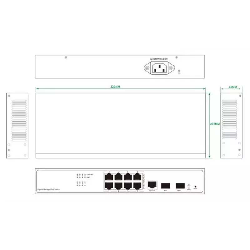 Tinklo jungiklis Ernitec ELECTRA-M08-1GB-150W 8 prievadai 1GB 150W