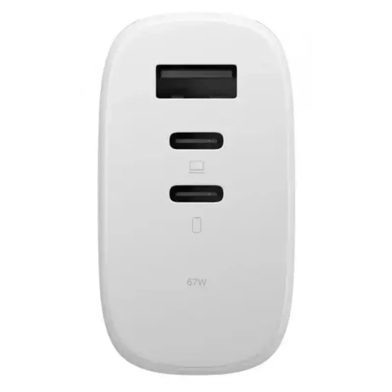 Greitasis GaN įkroviklis Native Union Fast GaN Charger PD 67W Baltas International 2C1A USB-C 2 prievadai 67W AC 100–240V apsauga nuo viršsrovių, viršįtampio, perkaitimo