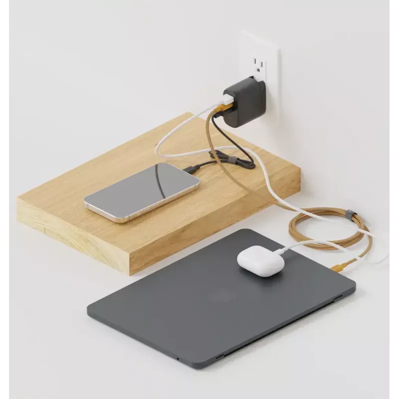 Greitasis GaN įkroviklis Native Union Fast GaN Charger PD 67W Baltas International 2C1A USB-C 2 prievadai 67W AC 100–240V apsauga nuo viršsrovių, viršįtampio, perkaitimo