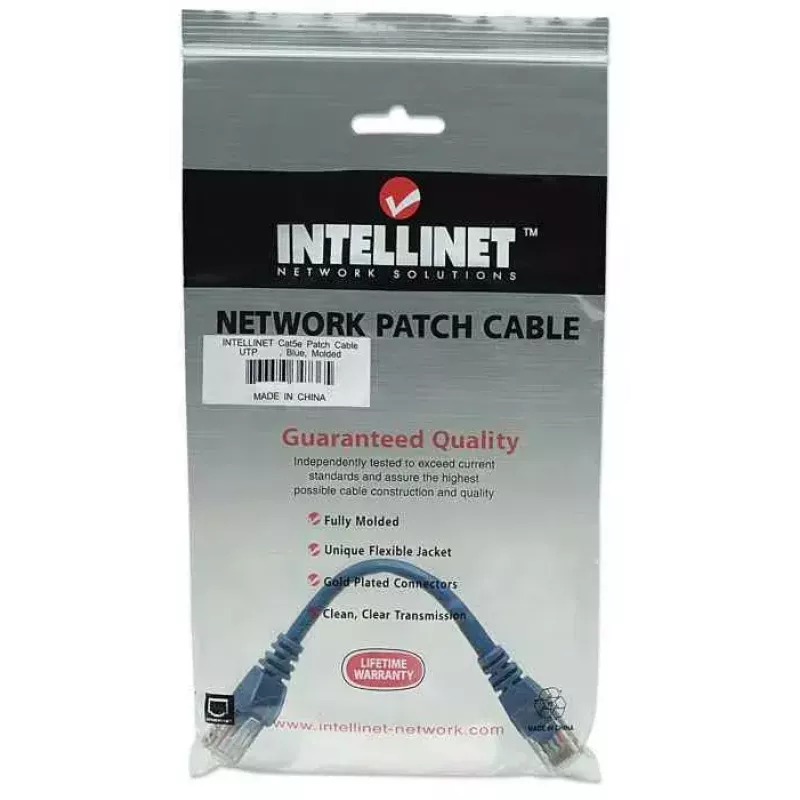 Intellinet tinklo jungiamasis kabelis Cat5e 0,5 m mėlynas CCA U/UTP PVC RJ45 auksuoti kontaktai be užkliuvimo su movomis visam laikui