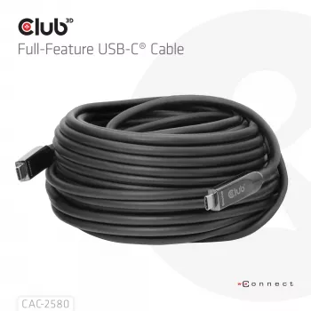 CLUB3D 15 m Full-Feature USB-C® laidas / 49,21 pėdos 8K60Hz 10Gbps 60W