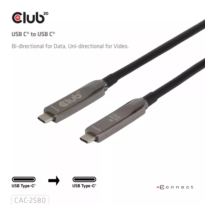 CLUB3D 15 m Full-Feature USB-C® laidas / 49,21 pėdos 8K60Hz 10Gbps 60W