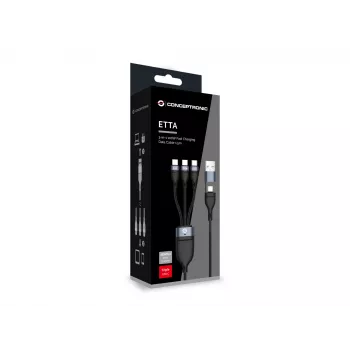Conceptronic ETTA06B15C 3-in-1 100W greito įkrovimo duomenų kabelis 1,5 m, trigubas USB-C, USB 2.0, E-Mark