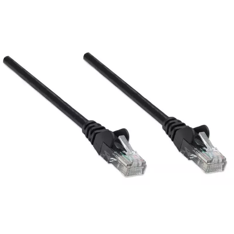 Intellinet Network Patch Cable, Cat6, 5m, Juoda, CCA, U/UTP, PVC, RJ45, Auksuoti kontaktai, Su apsauga nuo užkabinimo, Su boot, Viso gyvenimo garantija
