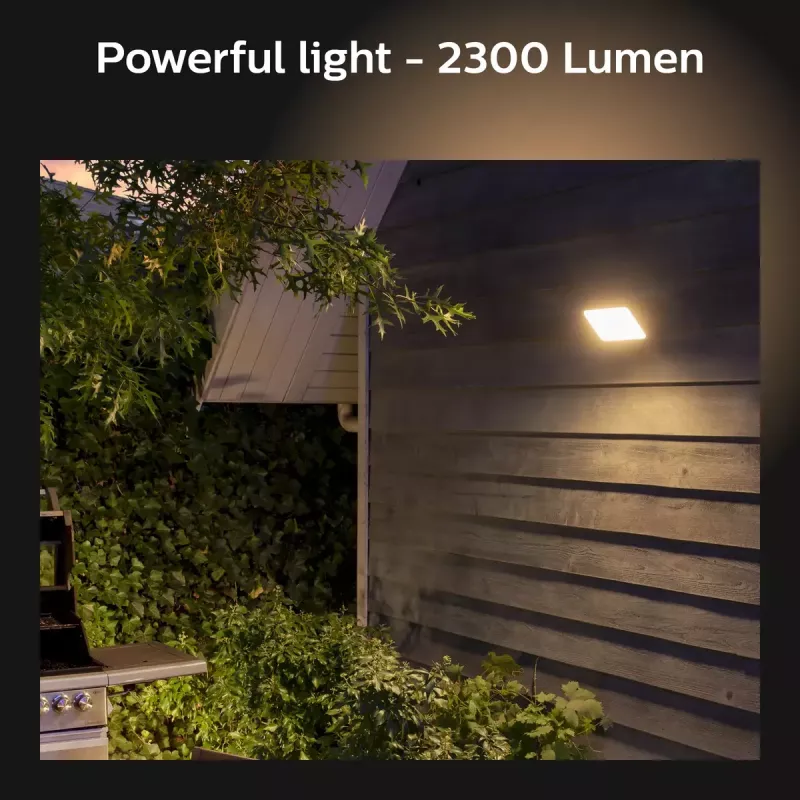 Philips Hue White Welcome Floodlight lauko prožektorius, 20.5 W LED, 220–240 V įvadas, 24 V šviestuvas, juodas, 160×220×153 mm