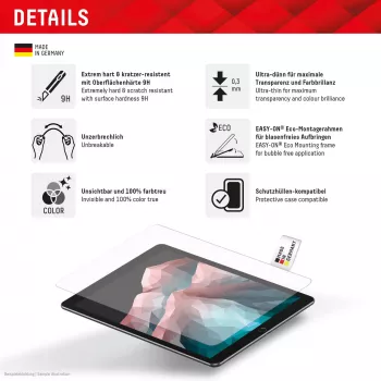 Displex Tablet Glass (9H), skirtas Samsung Galaxy Tab S7/S8/S9/S9 FE/S10 FE/S10 Lite, su Eco montavimo rėmeliu, nedūžtantis