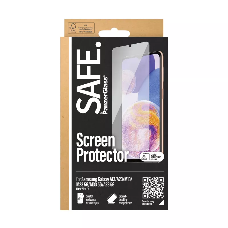 PanzerGlass SAFE. by ® Apsauginis stiklas Samsung Galaxy A13 | A23 | M13 | M23 5G | M33 5G | A23 5G | Ultra-Wide Fit