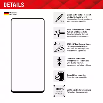 Displex Full Cover ekrano apsauginis stiklas (10H), skirtas Samsung Galaxy A54 5G, su EASY-ON® Eco montavimo rėmeliu