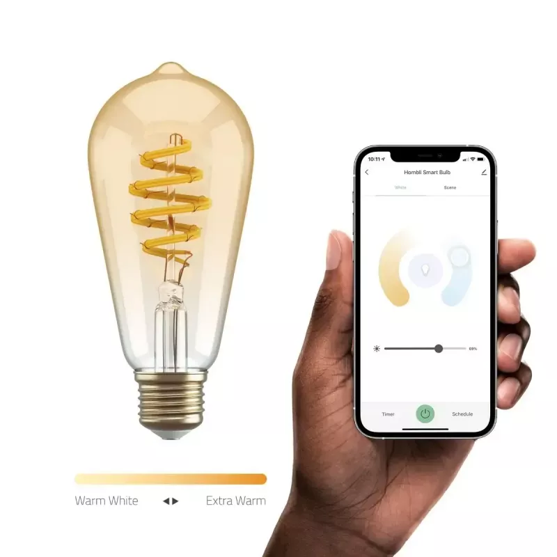 Išmanioji lemputė Hombli HBEB-0212 Wi-Fi 5,5 W, auksinė, A–G energijos klasė, Ø61×142 mm