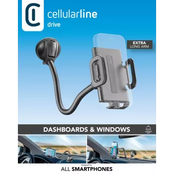 Sourcing Cellularline Hug Flexi XL universalus laikiklis su siurbtuku mobiliesiems telefonams, juodas/pilkas