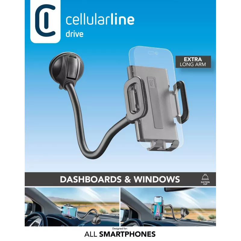 Sourcing Cellularline Hug Flexi XL universalus laikiklis su siurbtuku mobiliesiems telefonams, juodas/pilkas