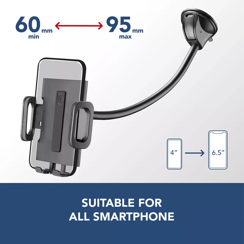 Sourcing Cellularline Hug Flexi XL universalus laikiklis su siurbtuku mobiliesiems telefonams, juodas/pilkas