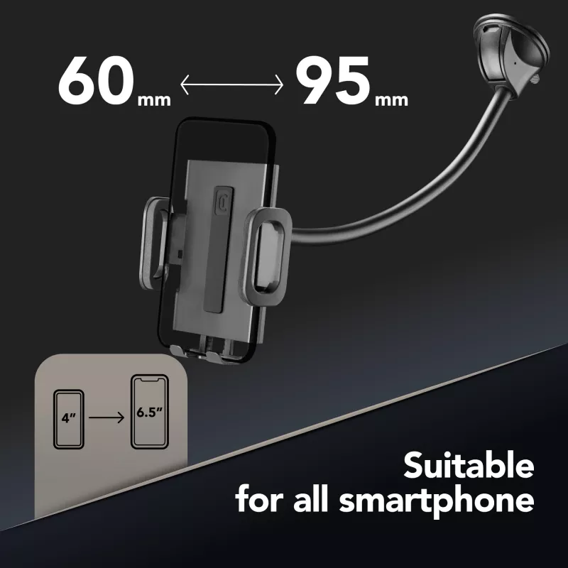 Sourcing Cellularline Hug Flexi XL universalus laikiklis su siurbtuku mobiliesiems telefonams, juodas/pilkas