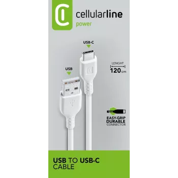 Maitinimo laidas Cellularline 120cm USB-C USB A baltas