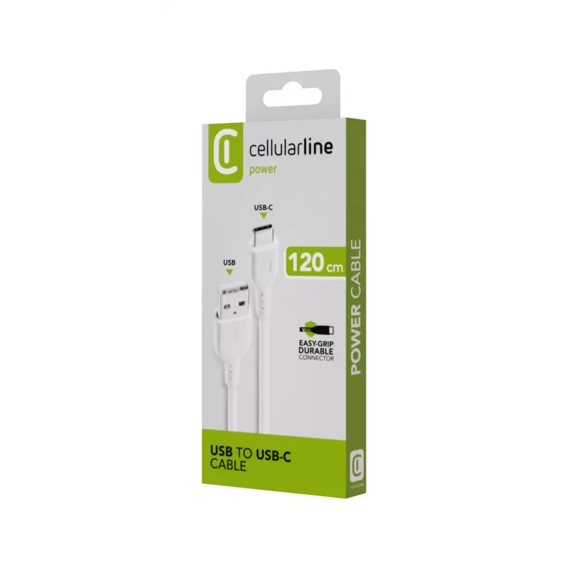 Maitinimo laidas Cellularline 120cm USB-C USB A baltas