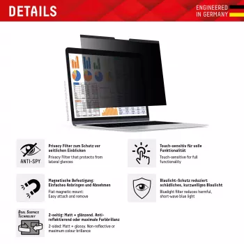 Displex PRIVACY SAFE magnetinis dvipusis privatumo filtras, skirtas MacBook Air 15 colių, matinis, 5H