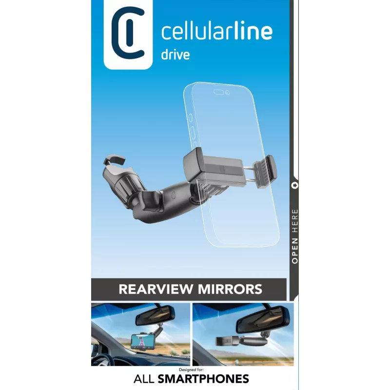 Automobilinis telefono laikiklis Cellularline Spin Mirror Black pasyvus laikiklis