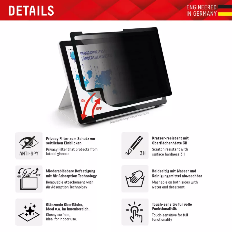 Displex TABLET PRIVACY SAFE nuimamas dvipusis privatumo filtras, skirtas iPad Pro 11'' (2025/2024)